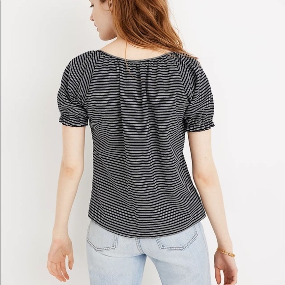 MADEWELL TEXTURE & THREAD STRIPED PEASANT TOP - Picture 3 of 7